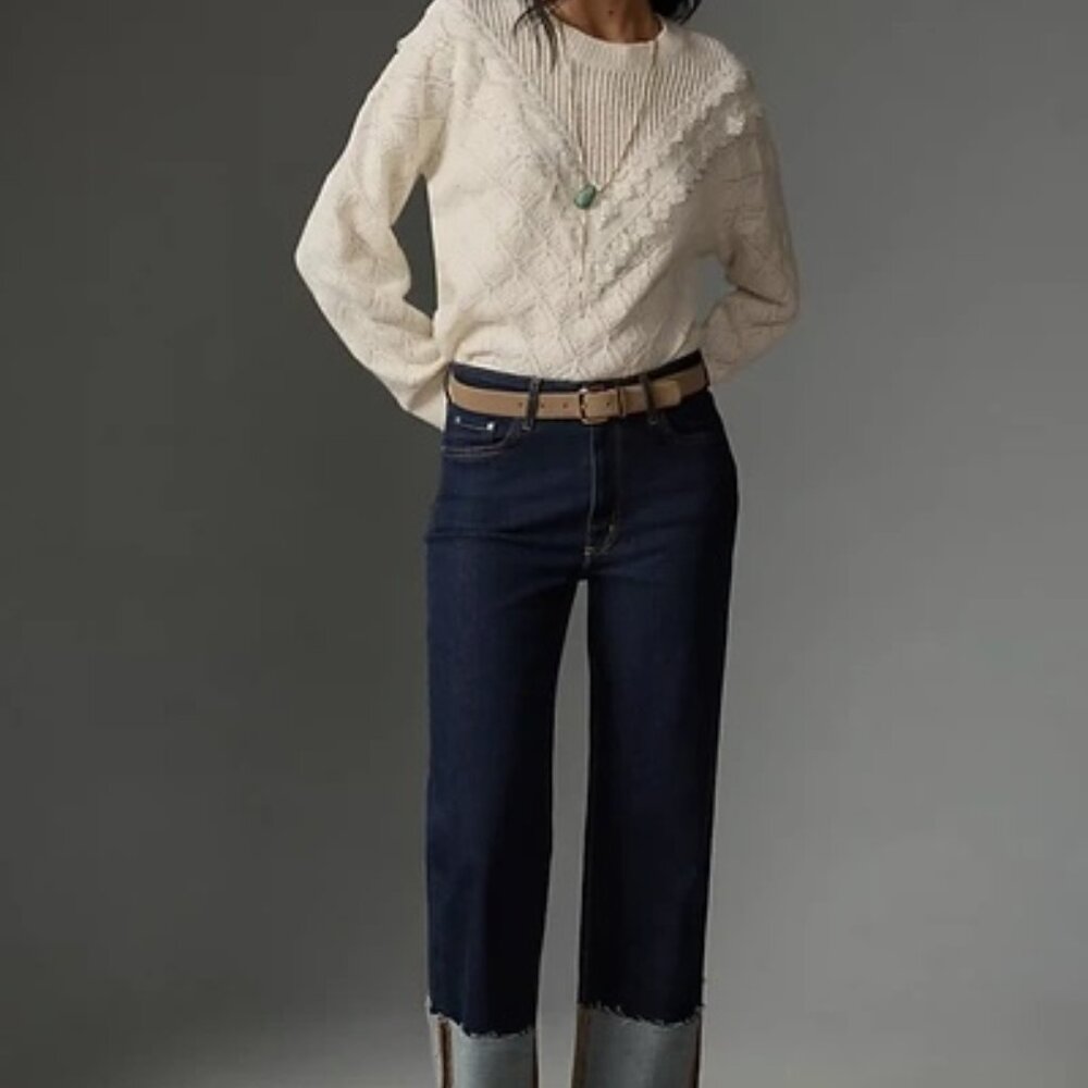 Pilcro Straight-Leg Jeans in Dark Indigo with Tan Belt